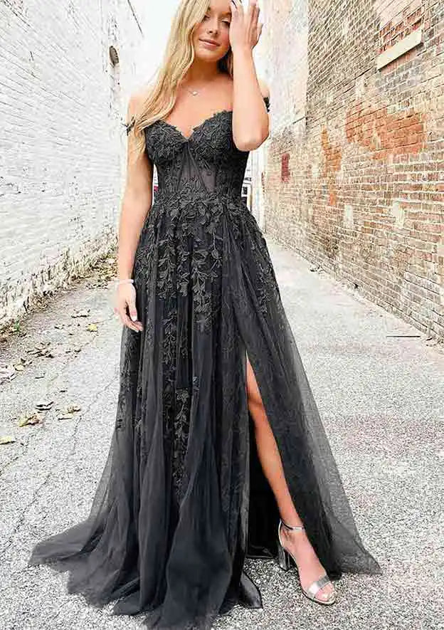 erene Hill 2025 Arabic Lilac A-Line Spaghetti Straps Long Lace Prom Dress with Split LA72692