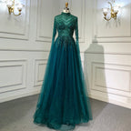 On Sale no return no refund Muslim Green A-Line Luxury Beaded Evening Dresses Gowns 2025 For Women Party LA71640