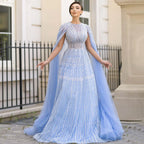 Luxury Blue Evening Dress with Cape Sleeves LA72666