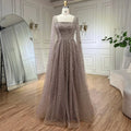 Muslim Caramel Beaded A-Line Luxury Evening Dress Gown with Cape Sleeves LA71803A
