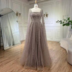 Muslim Caramel Beaded A-Line Luxury Evening Dress Gown with Cape Sleeves LA71803A