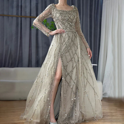 Elegant Green Split Mermaid Luxury Beaded Dubai Long Evening Dresses Gowns 2025 For Woman Wedding Party LA70765L