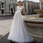 New Simple Wedding Dress V-Neck Vestidos De Novia Appliques Long Sleeves Vestido De Noiva Lace Robe De Mariée