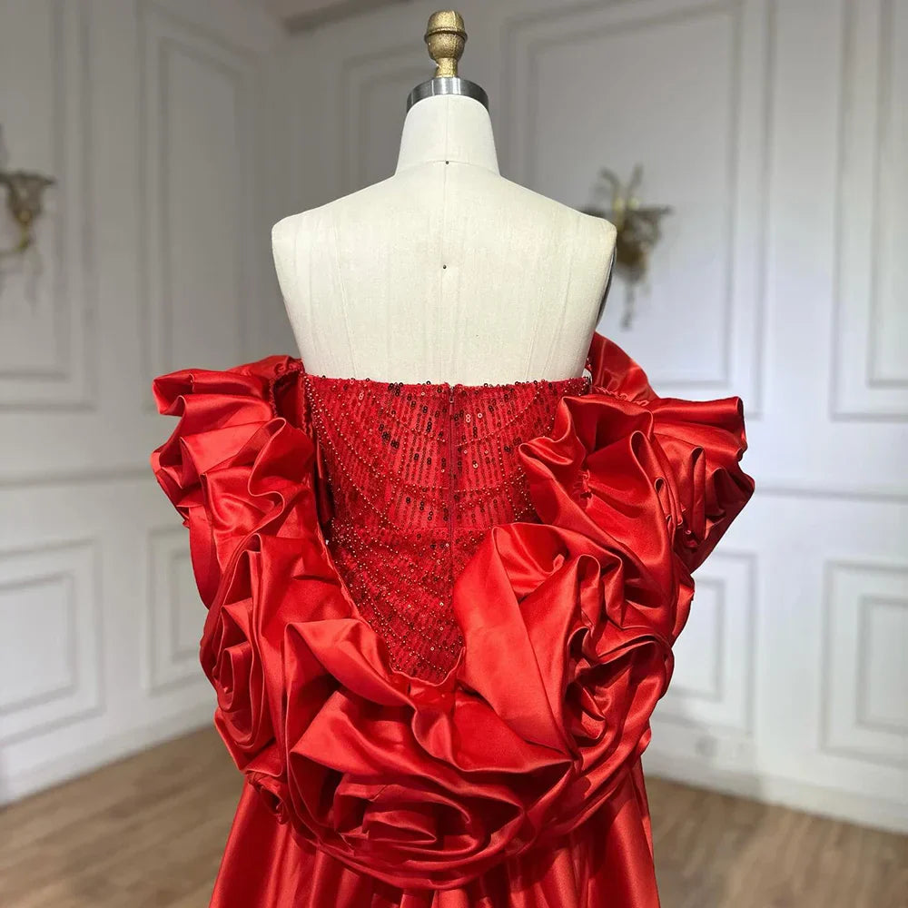 Red Long Cape Pearls Beaded Mermaid Evening Dresses Gowns For Formal Occasion 2025 LA72585A