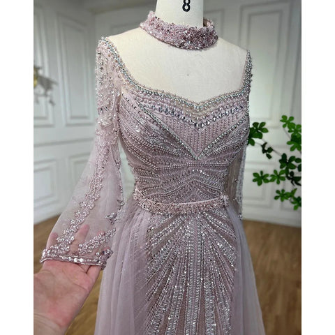Luxury Champagne Mermaid Evening Dress with Detachable Overskirt LA71533