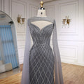 Luxury Nude Beaded Mermaid Evening Dress with Cape LA72814