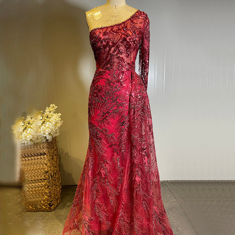 Wijn Rode Luxe Avond Jurken 2025 Kralen Elegant Mermaid Overrok Voor Vrouwen Party LA71564 