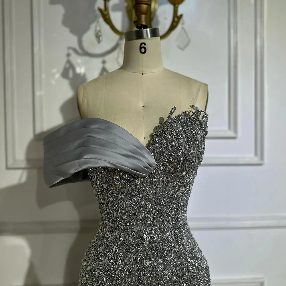 Vestido de noche largo, elegante, verde, estilo sirena, con un solo hombro y cuentas, estilo árabe, para ocasiones formales LA72650 