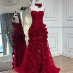 Elegant Evening Dress for Girls Arabic Pink 3D Flowers Elegant Srapless Dress Side Split Prom Party Gowns LA72568