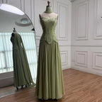 Classy Sage Green   A-Line Chiffon Evening Dress LA73073