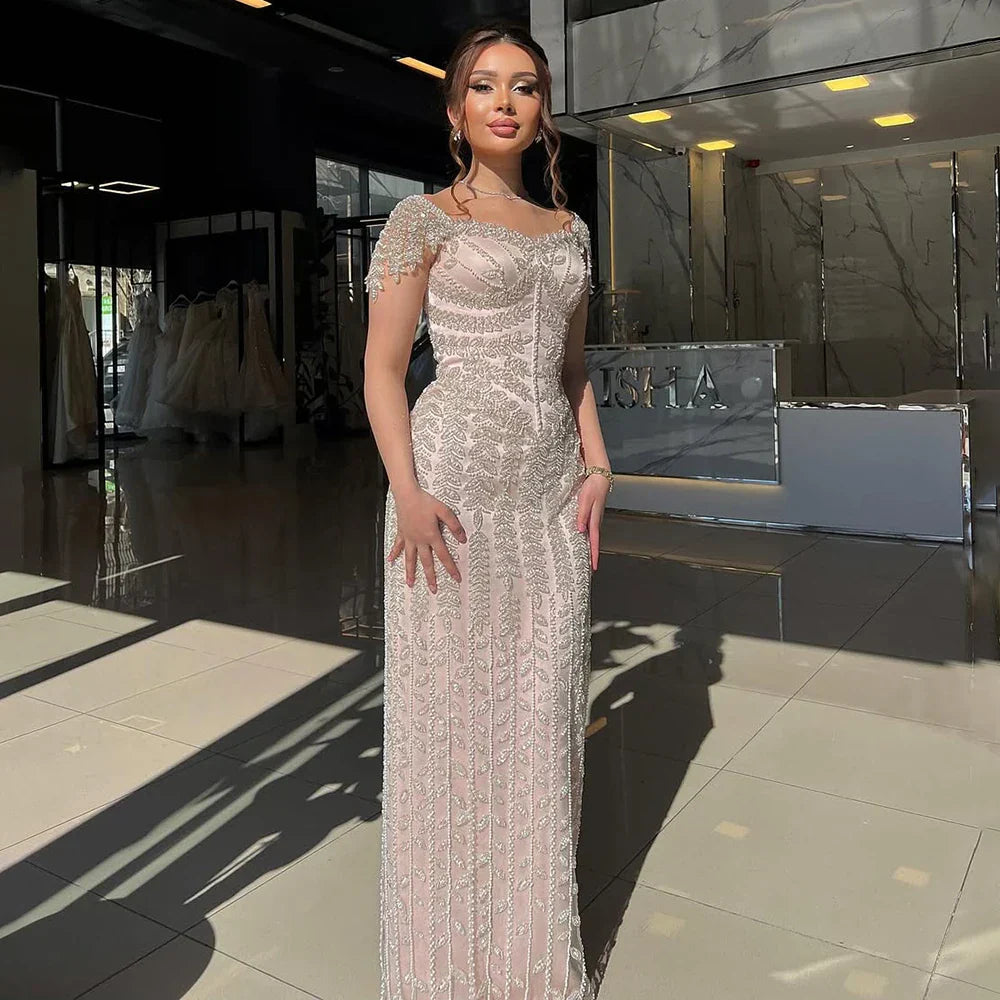 Pink Elegant Mermaid Beaded Evening Dress Gown LA72787