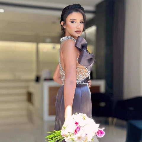 Robe de soirée arabe de luxe perlée avec fente LA72769 