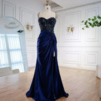 Classy Light Green Satin Prom Dress with Lace and Slit LA73032A