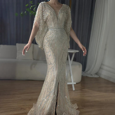 Robe de soirée sirène noire de luxe, style arabe, avec perles et diamants, pour femme, tenue de mariage, 2025, LA72288A 