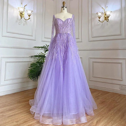 Robe de soirée de luxe arabe en plumes et perles faites à la main 2025 LA71468