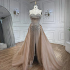 Vestidos de noche de sirena color nude con cuentas y sobrefalda para ocasiones formales LA72811 (2025) 