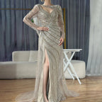 Silver Nude Mermaid Elegant High Spli Evening Dresses Gowns Luxury Beaded 2025 For Women Party LA70752L