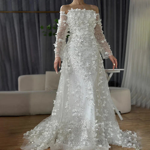 Elegante vestido de noche rosa de lujo con flores 3D de Dubái con sobrefalda LA72641