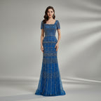 Vestido de noche de sirena de lujo blanco árabe de Dubái con mangas casquillo LA72714
