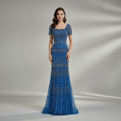 Vestido de noche de sirena de lujo blanco árabe de Dubái con mangas casquillo LA72714