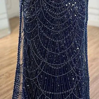 Vestido de noche de sirena color turquesa de Arabia Saudita, con mangas tipo capa con perlas y cuentas, ideal para ocasiones formales (LA72590A) 