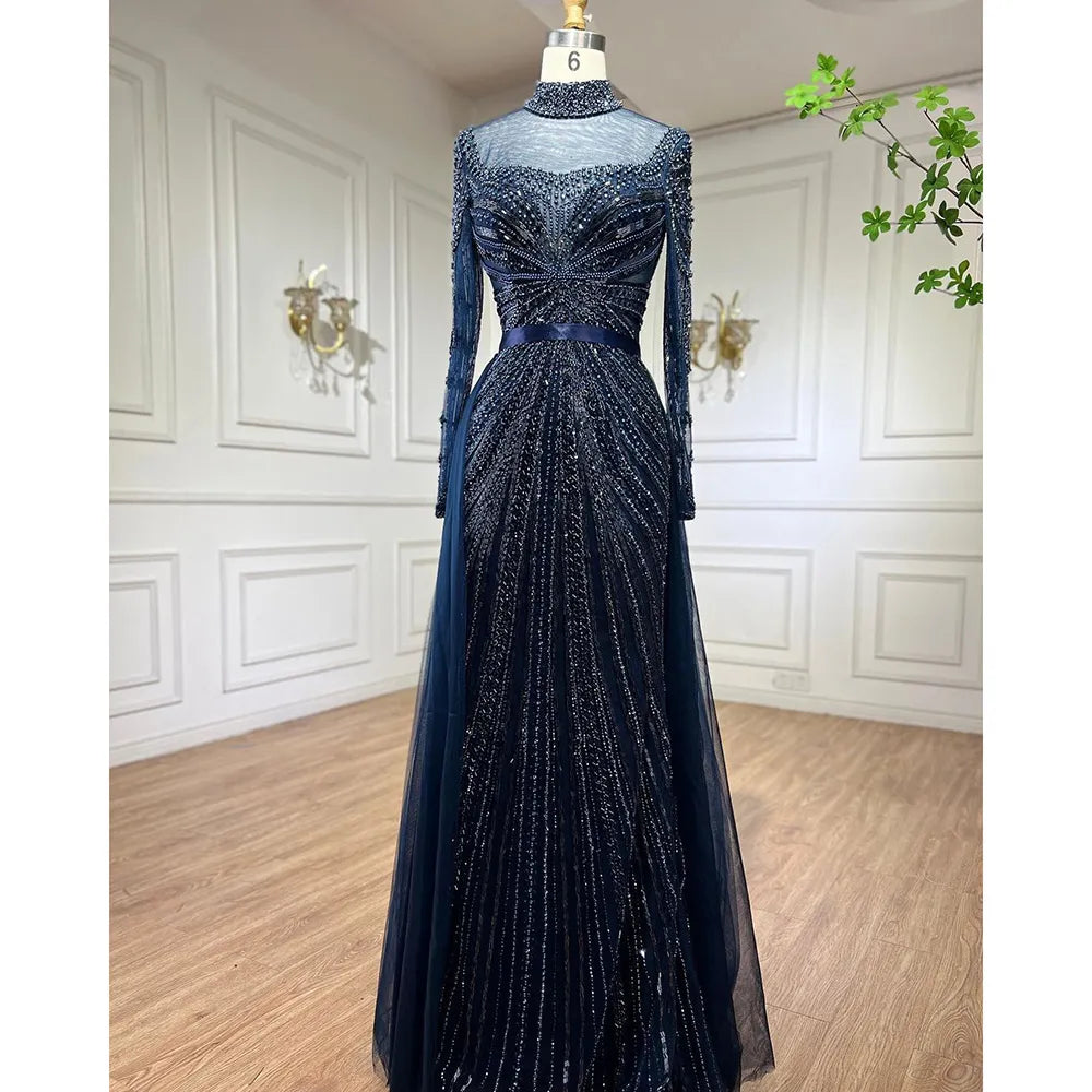 Luxury Champagne Mermaid Evening Dress with Detachable Overskirt LA71533