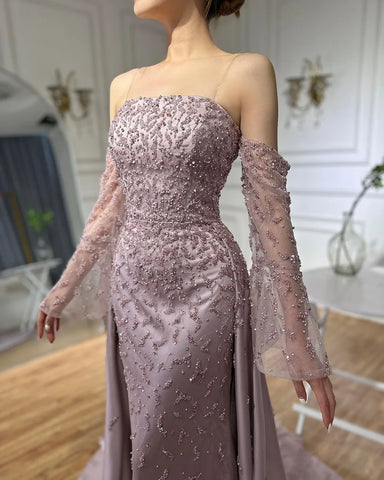 Arab Evening Dress Silver Gray Woman Wedding Party Prom Gowns LA72705