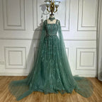 Vestido de noche de lujo saudí LA72764, corte A, manga capa, con cuentas de cristal, estilo árabe, color nude, ideal para ocasiones formales (modelo 2025).