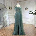 Arabic Dubai Black Long Cloak Mermaid Beaded Luxury Evening Dresses Gowns for Women Wedding Party 2025 LA72296