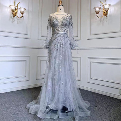 Evening Dress Long  Wine Red  Mermaid Dress  Beaded Feathers With Cloak Party Gown Women Party  LA70827