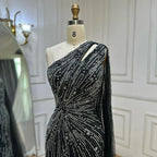 Vestido de noche de sirena con abertura alta y un solo hombro, con cuentas, estilo saudí, color negro, para ocasiones formales LA72829 