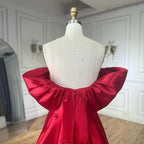Elegant 3D Flowers Off Shoulder Red Evening Dress LA72778