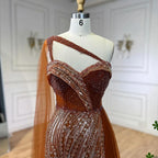 Luxury Green One Shoulder Mermaid Evening Dress with Cape LA72472
