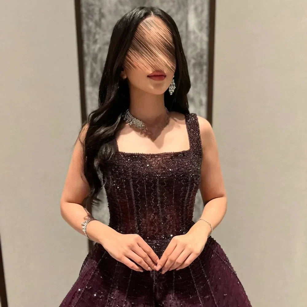 Purple Luxury Square Evening Dress Gown Party LA72857