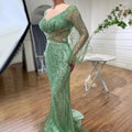 Sexy Mint Mermaid Elegant V-Neck Beaded Luxury Arabic Shiny Evening Dresses Gowns For Women Party 2025 LA71784
