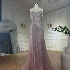 Vestido de noche corte sirena plateado nude con tirantes finos y borlas de cuentas de lujo para ocasiones formales LA72772 