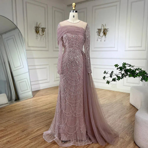 Dubai Arabia Nude Mermaid With Overskirt Luxury Evening Dresses Gowns 2025 For Women Wedding Party LA72254A