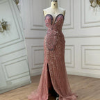 Vestido de noche de sirena rosa sin tirantes con abertura alta para ocasiones formales LA72480 (modelo saudí 2025) 