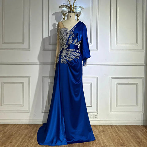 Green Mermaid Satin Evening Dresses Gowns 2025 Muslim Elegant Beaded Luxury For Women Party LA71370