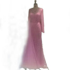 Vestido de noche azul elegante de Arabia Saudita 2025 con sobrefalda lateral con cuentas para ocasiones formales LA72734 