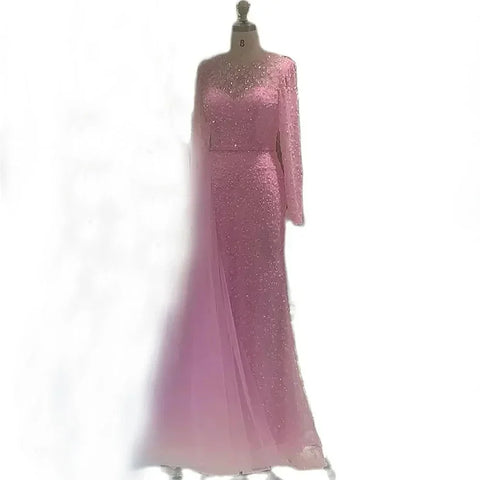 Vestido de noche azul elegante de Arabia Saudita 2025 con sobrefalda lateral con cuentas para ocasiones formales LA72734 