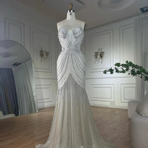 Arabic Blue Spaghetti Straps Beaded Evening Gown with Detachable Cape Dress for Formal Occasion 2025 LA72784