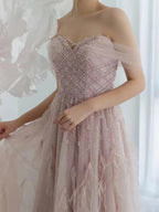 Pink Feather Beaded Sexy Evening Dresses Gowns 2025 A-Line Luxury For Women Party LA71874