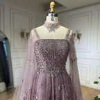Vestido de noche de lujo saudí LA72764, corte A, manga capa, con cuentas de cristal, estilo árabe, color nude, ideal para ocasiones formales (modelo 2025).