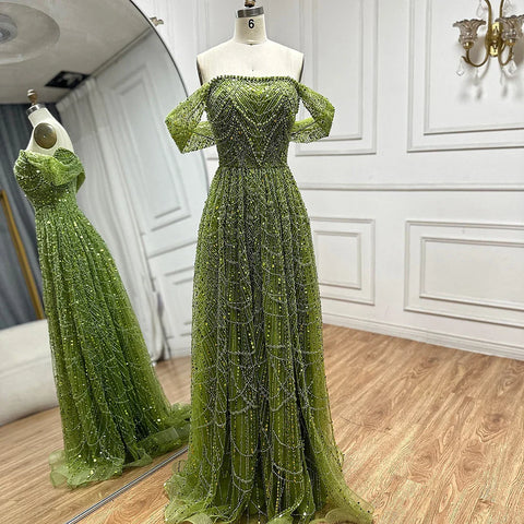 2025 Saudi Arabic Nude Pearls Beaded Design A-Line Evening Dresses Gowns for Formal Occasion LA72738