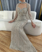 Vestido de noche de sirena con escote corazón, corte sirena, con cuentas y abertura en la espalda, estilo lujoso de Dubái (LA72560A), modelo LA72560A. 
