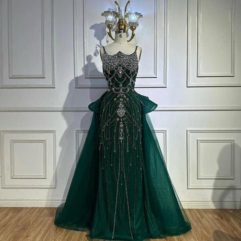 Robe de soirée saoudienne couleur chair à bretelles spaghetti et perles, avec surjupe, pour une occasion formelle, LA72810, 2025 