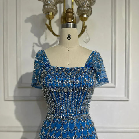 Vestido de noche de sirena de lujo blanco árabe de Dubái con mangas casquillo LA72714