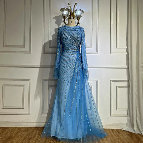 Robe de soirée élégante arabe saoudienne à perles bleues, 2025, pour une occasion formelle, LA72822