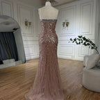 Vestido de noche de sirena rosa sin tirantes con abertura alta para ocasiones formales LA72480 (modelo saudí 2025) 